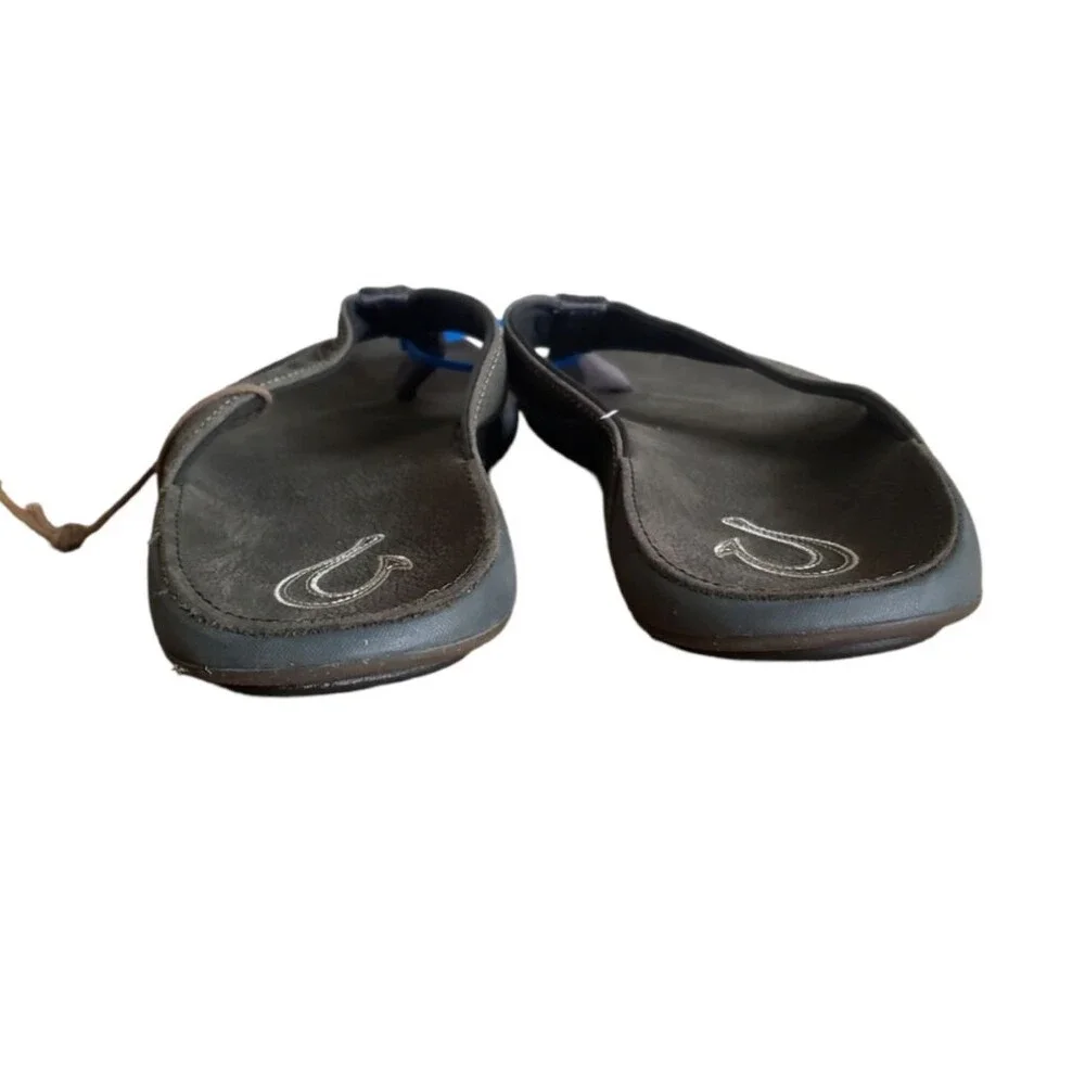 OluKai Nui Men’s Flip Flop Sandals Full Grain Leather Gray Size 12 NEW